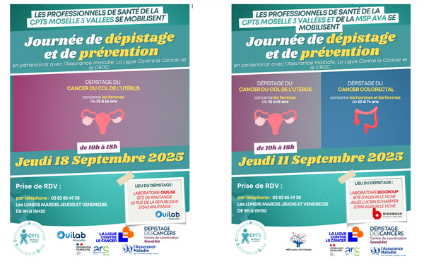 Dépistages des cancers de l'utérus et colorectal organisés en septembre sur le territoire des 3 vallées 