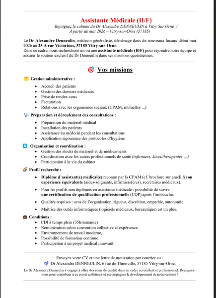 Offre d'emploi assistante médicale 