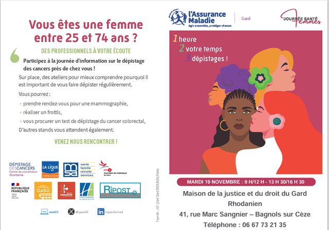 Mardi 19 novembre : Journée Santé Femme à la maison de la justice et du droit du Gard Rhodanien à Bagnols sur Cèze