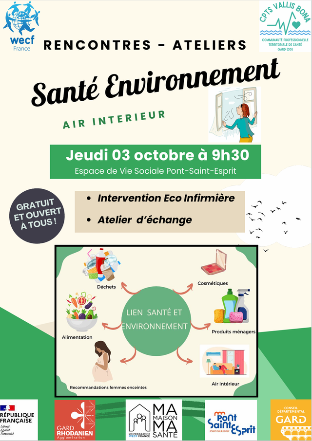 Atelier Rencontre : Santé Environnement le 03/10/24 à 9h30 à l'EVS de Pont-Saint-Esprit.