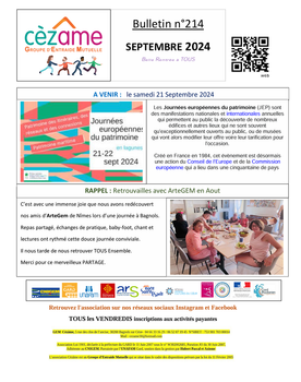 Bulletin d'animation GEM Cèzâme Septembre 2024