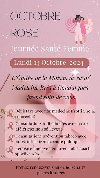 Lundi 14 Octobre : Journée Santé Femme à la Maison de Santé Pluriprofessionnelle Madeleine Brès à Goudargues
