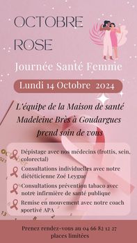 Lundi 14 Octobre : Journée Santé Femme à la Maison de Santé Pluriprofessionnelle Madeleine Brès à Goudargues