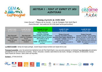 GEM ma Campagne : Planning des activités Juin 2024 sur Pont Saint Esprit 