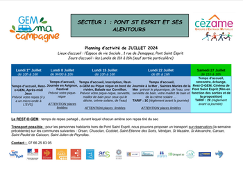 GEM ma campagne : Planning des activités Juillet 2024