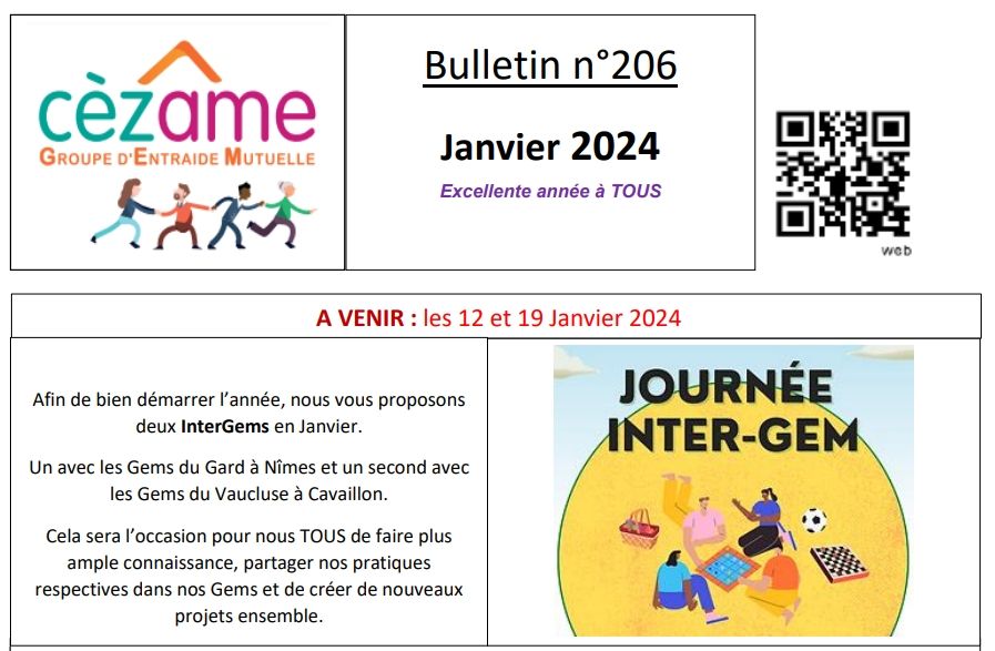 Bulletin d'animation GEM Cézâme Janvier 2024