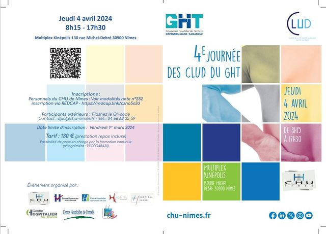 Save The Date - 4e Journée du CLUD du CHU Nîmes : Comité de Lutte contre la Douleur du GHT , le 4 avril 2024 à Nîmes