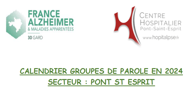 Planning groupe de parole "France Alzheimer" au Centre Hospitalier de Pont-Saint-Esprit 2024