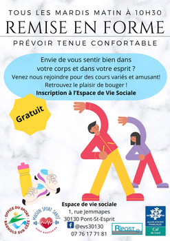 Tous les mardis matin : Cours de remise en forme gratuits à l'EVS de Pont-Saint-Esprit pour tous les publics
