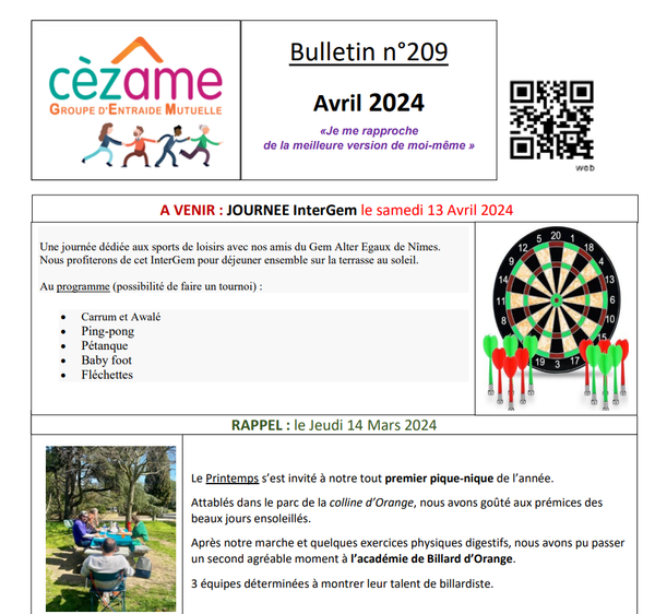 Bulletin d'animation GEM Cézâme Avril 2024