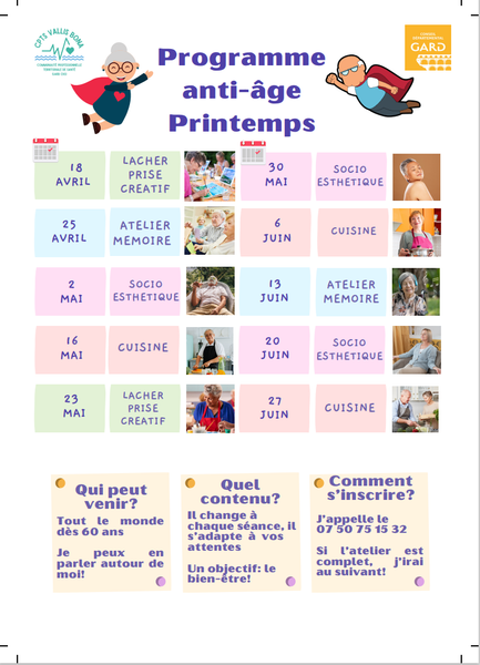 Les RDV anti-âge Vallis Bona : Programmation Avril - Mai - Juin