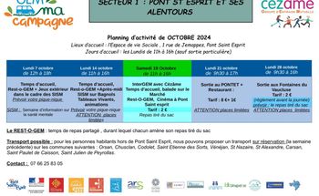 GEM ma campagne : Planning des animations Octobre 2024 à Pont-Saint-Esprit 