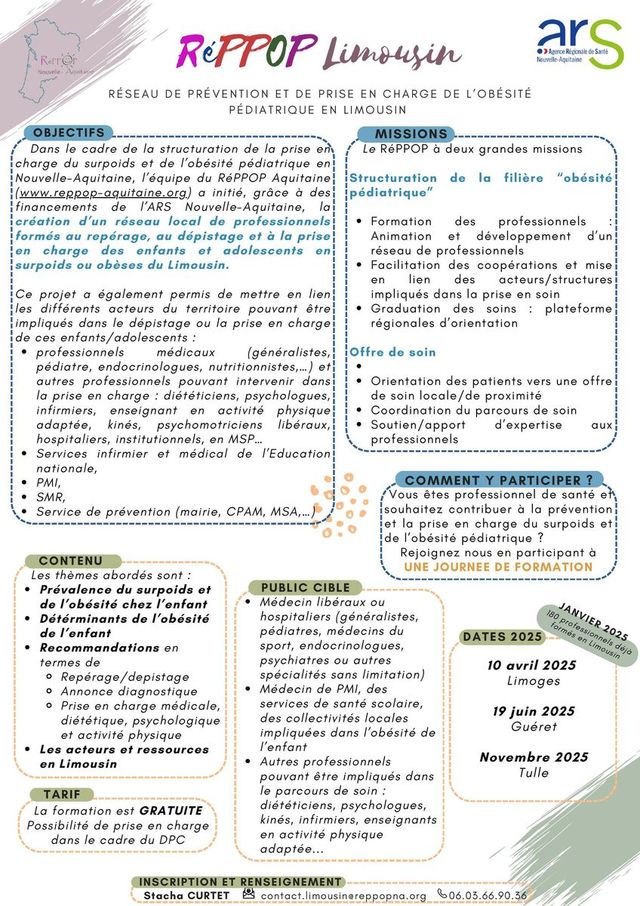 Formation RéPPOP en présentiel : "Surpoids et obésité de l'efant et de l'adolescent : prévenir, repérer, accompagner", Limousin 2025